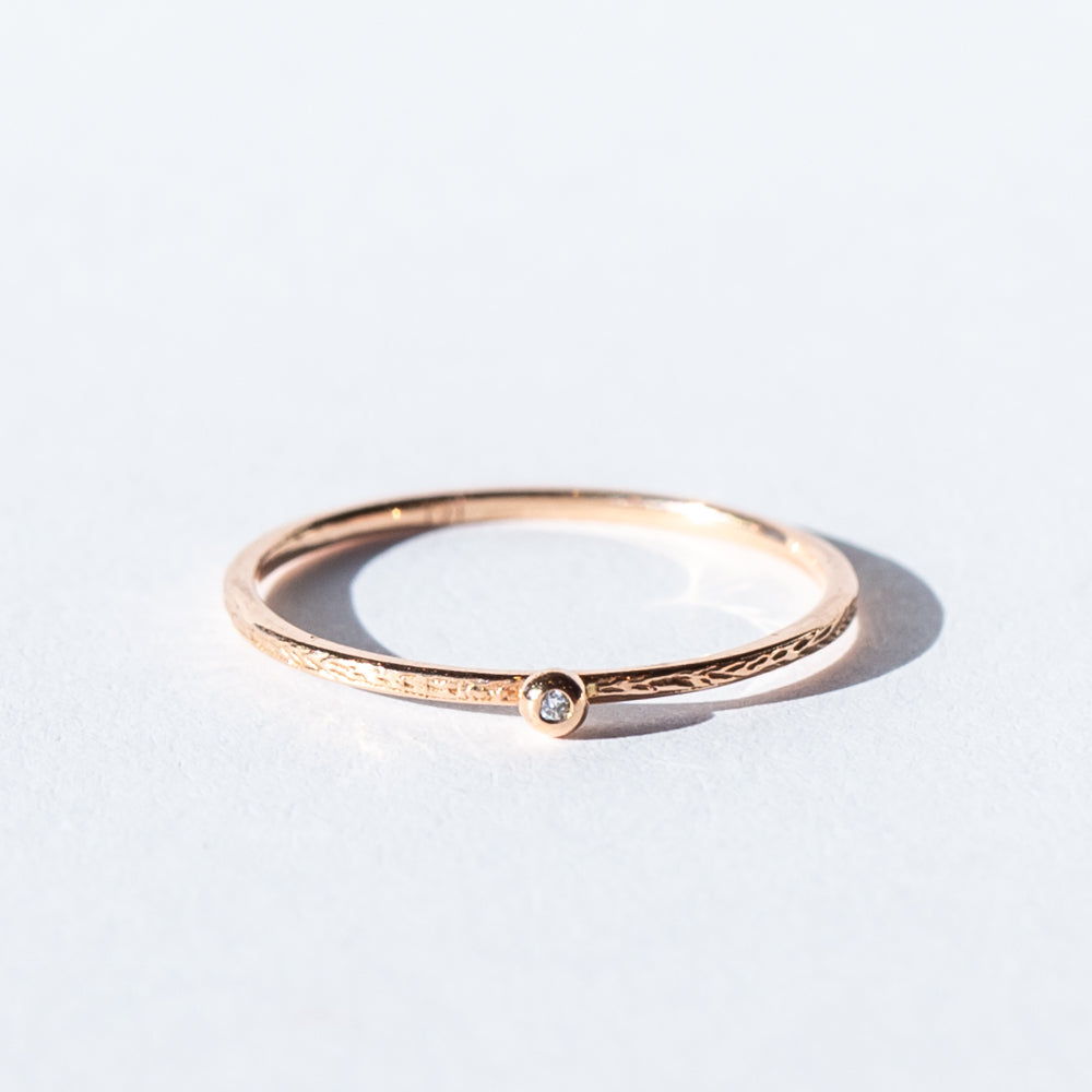 Tiny Engraved Stacking Ring with Diamond