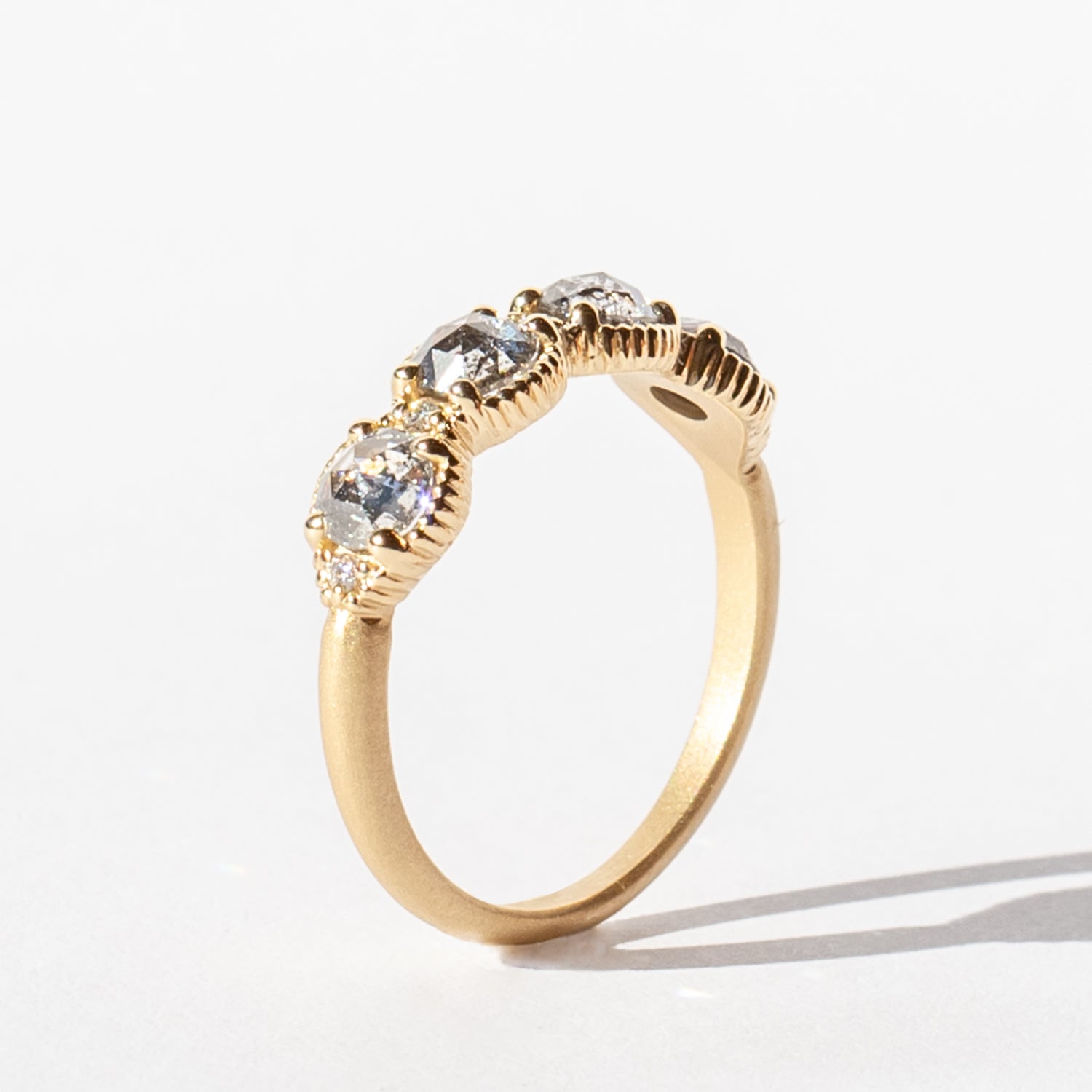 Ribbed Eclipse Salt and Pepper Diamond Topper Ring