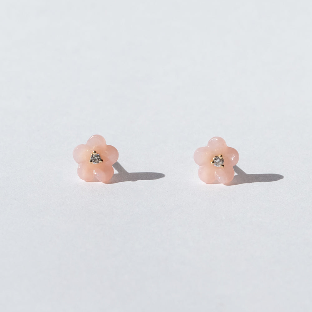 Pink Peruvian Opal Diamond Blossom Stud Earrings