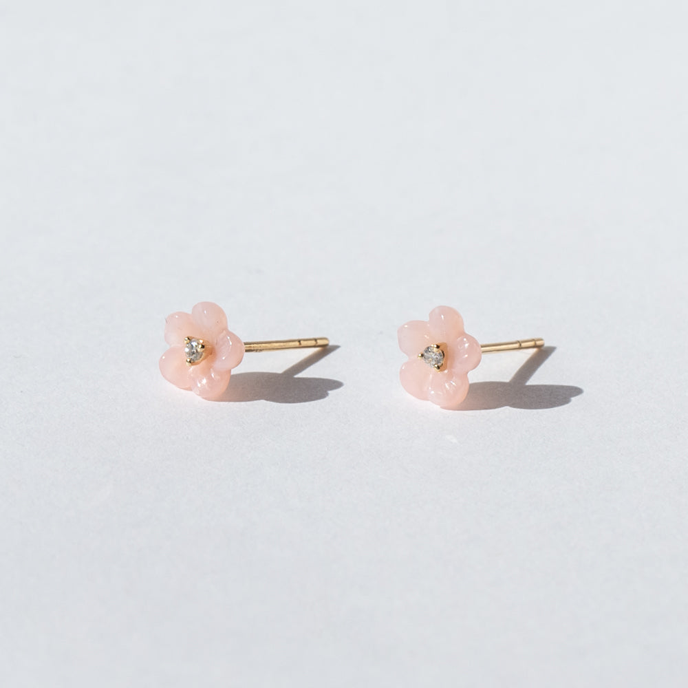 Pink Peruvian Opal Diamond Blossom Stud Earrings