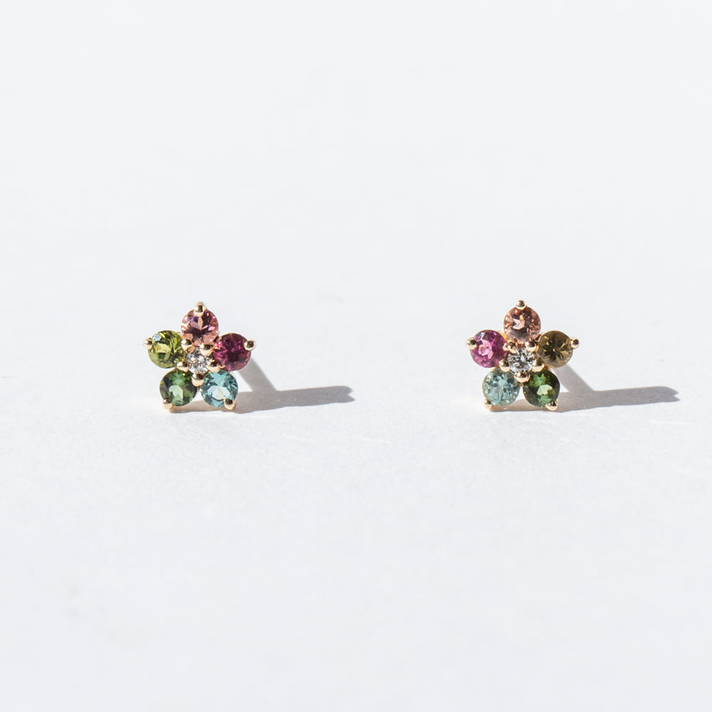 Tourmaline and Diamond Aurora Flower Stud Earrings