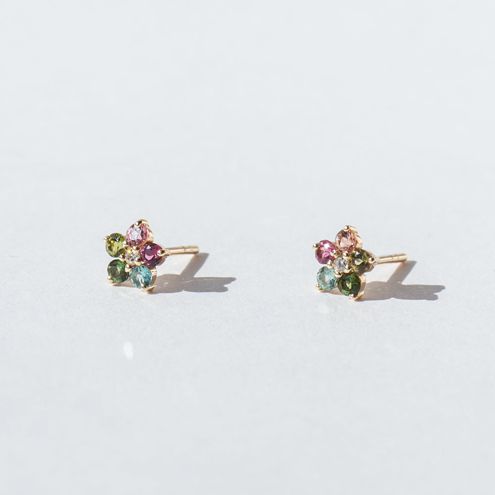 Tourmaline and Diamond Aurora Flower Stud Earrings