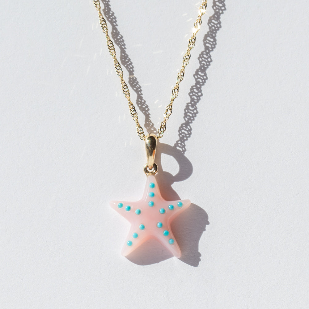Pink Opal and Turquoise Starfish Charm