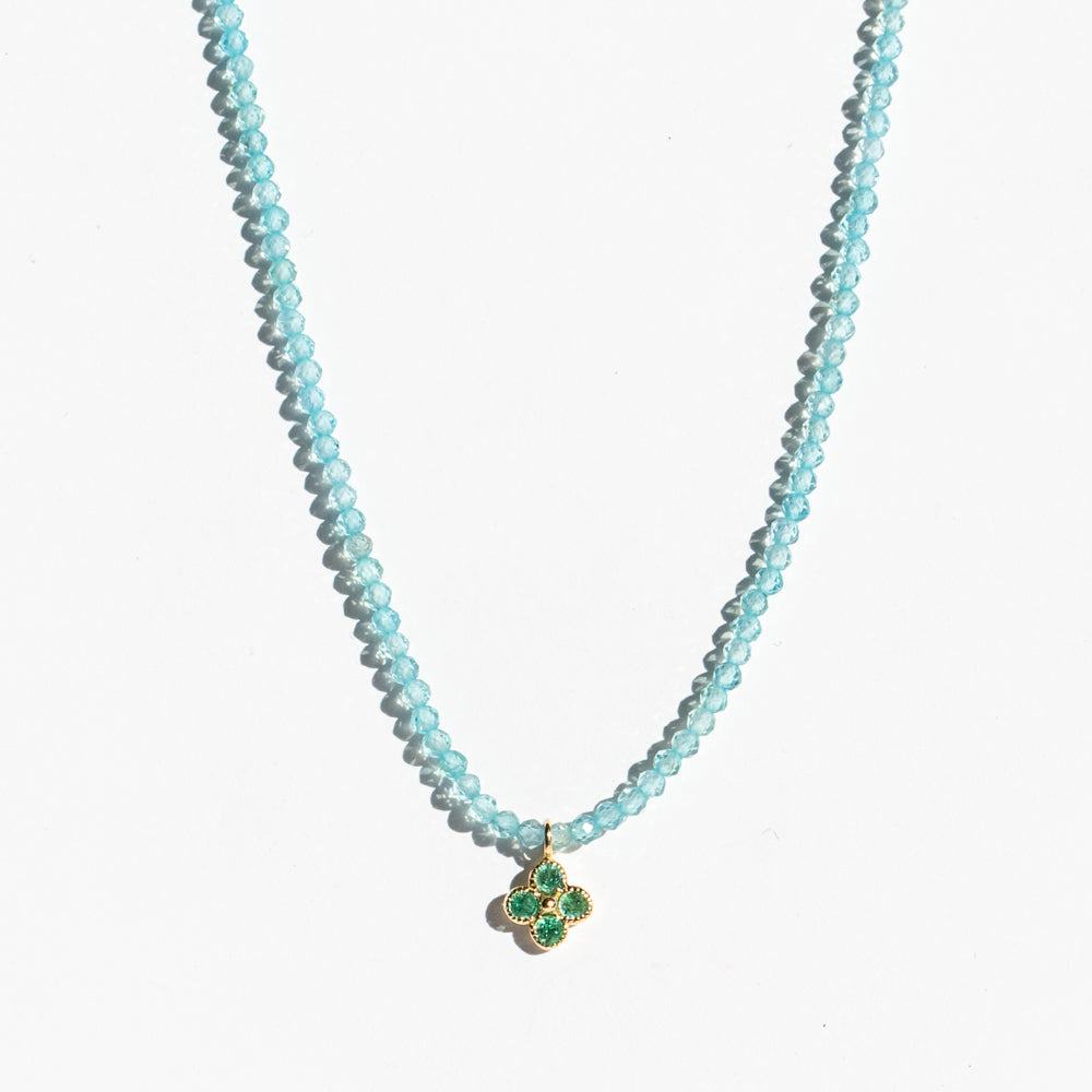 Apatite Beaded Necklace with Emerald Flower Charm
