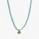 Apatite Beaded Necklace with Emerald Flower Charm