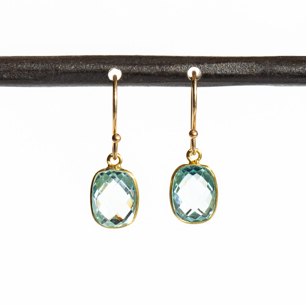 Cushion Blue Topaz Drop Earrings