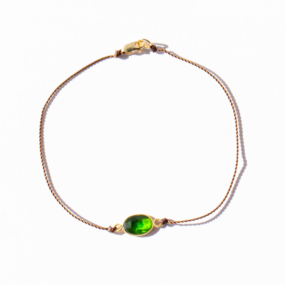 Elongated Oval Chrome Diopside Cord Bracelet