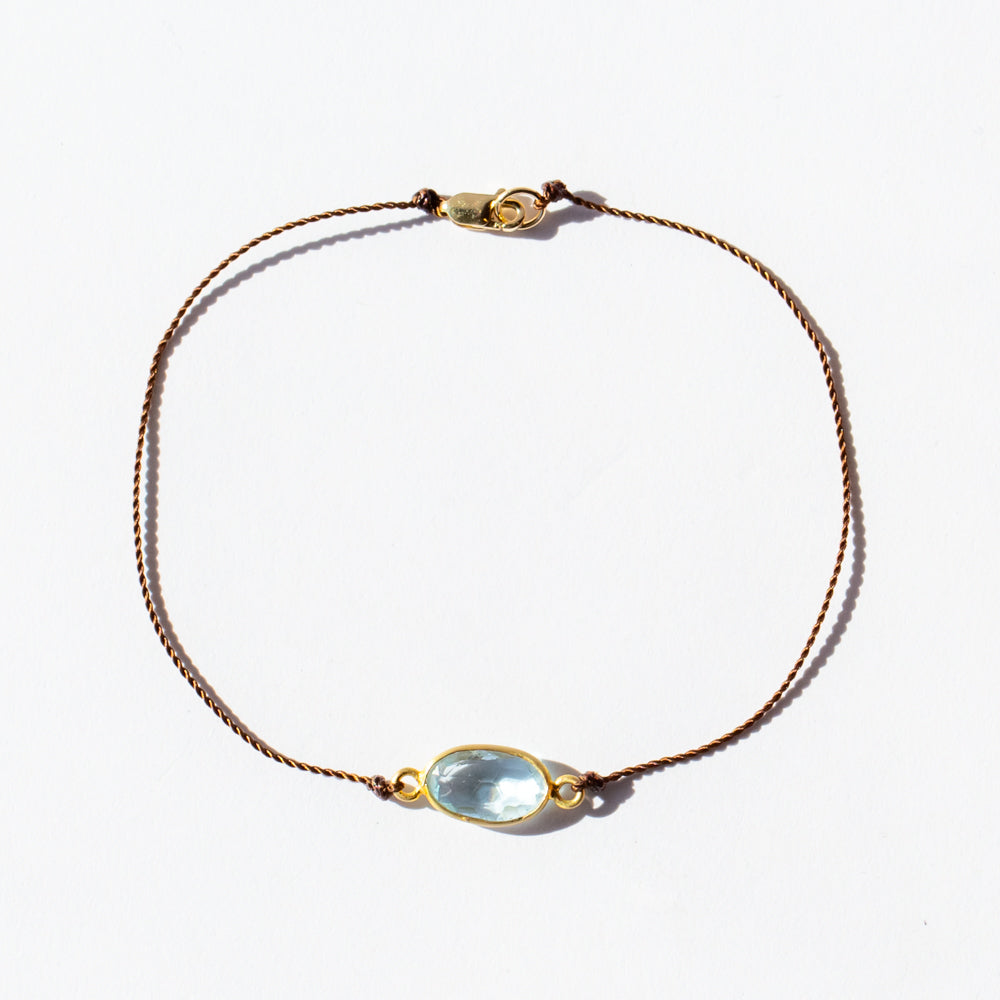 Elongated Oval Light Blue Zircon Cord Bracelet