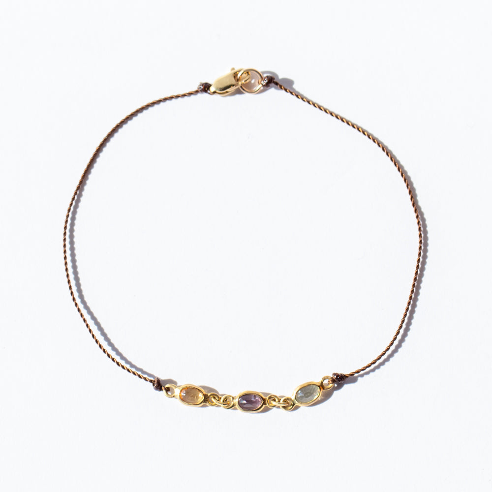 Multicolor Three Sapphire Cord Bracelet