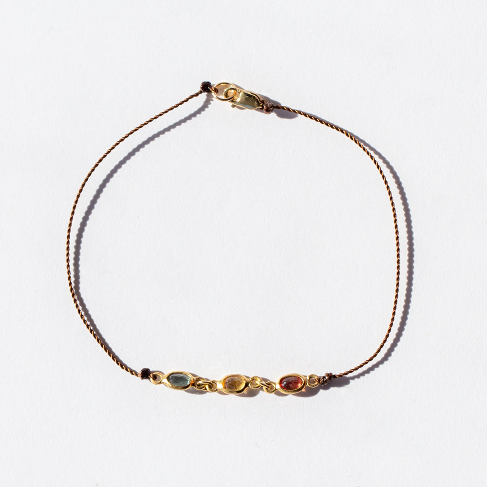Multicolor Three Sapphire Cord Bracelet