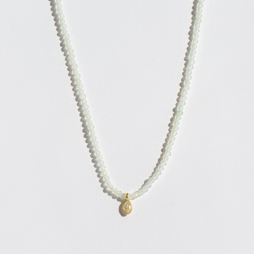 Prehnite Beaded Necklace with Marquise Diamond Charm