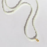 Prehnite Beaded Necklace with Marquise Diamond Charm