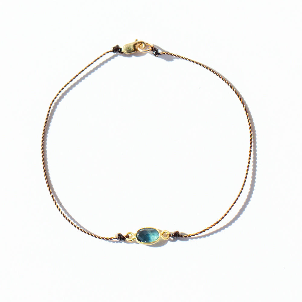 Small Blue-Green Oval Sapphire Cord Bracelet