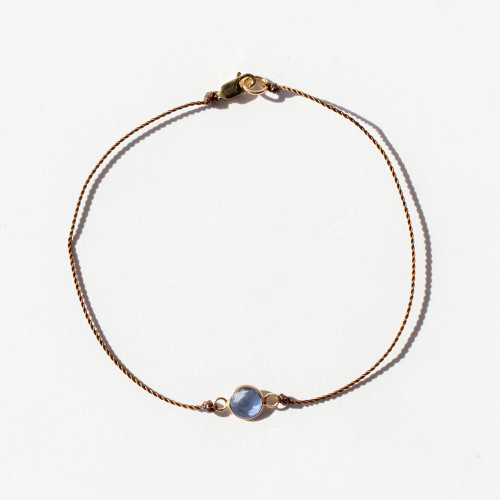 Small Round Blue Sapphire Cord Bracelet