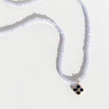 Tanzanite Beaded Necklace with Sapphire Flower Charm