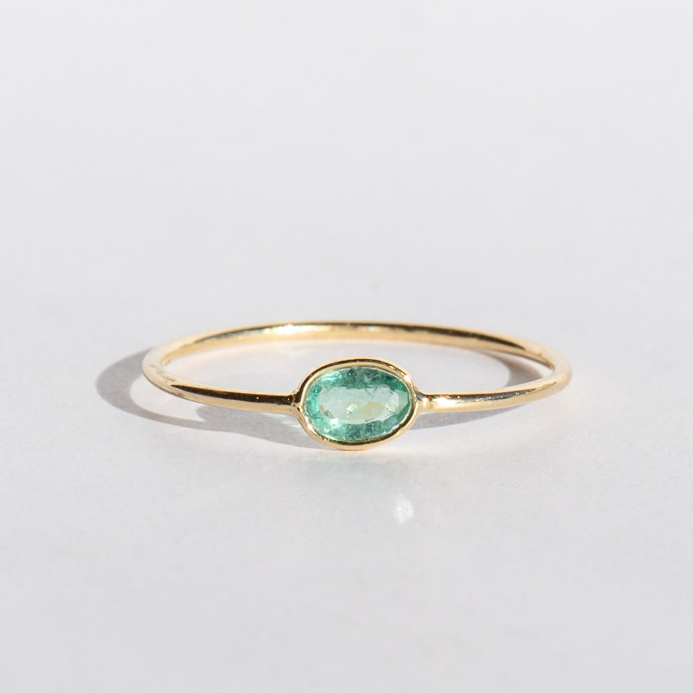 Tiny Horizontal Oval Emerald Ring