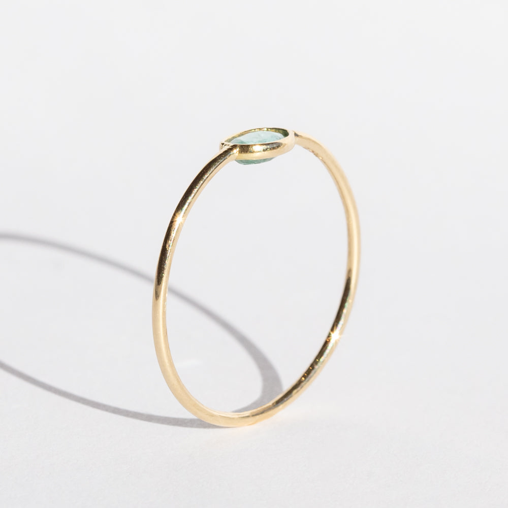 Tiny Horizontal Oval Emerald Ring