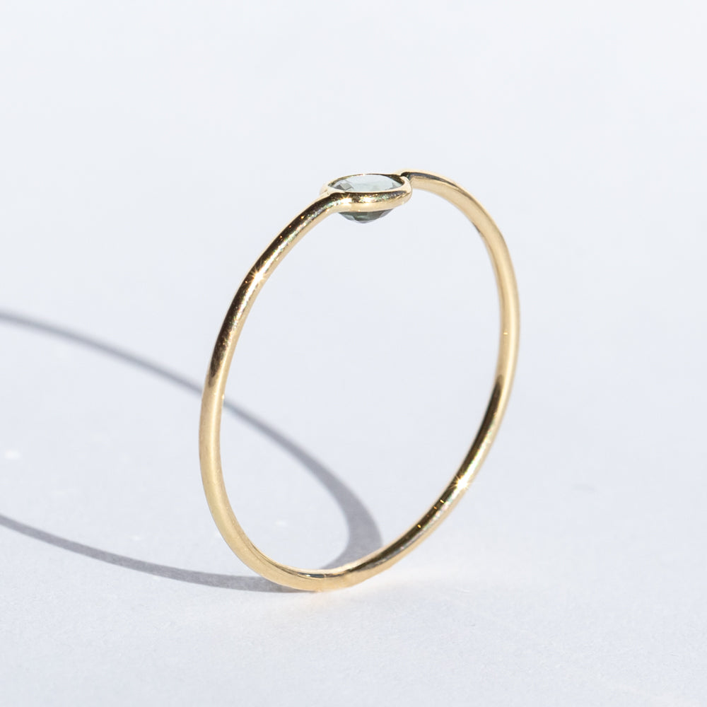Tiny Horizontal Oval Light Green Sapphire Ring