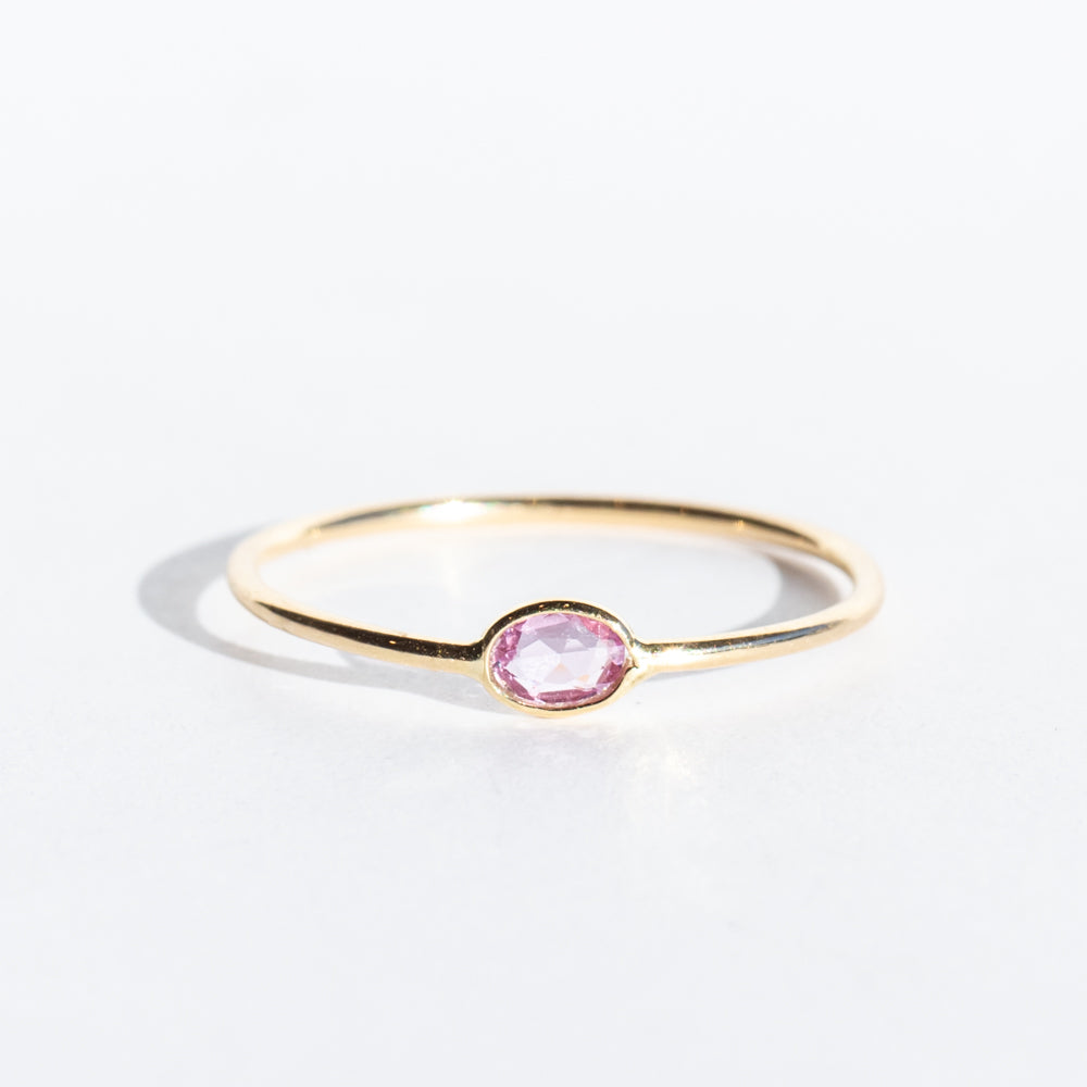 Tiny Horizontal Oval Pink Sapphire Ring