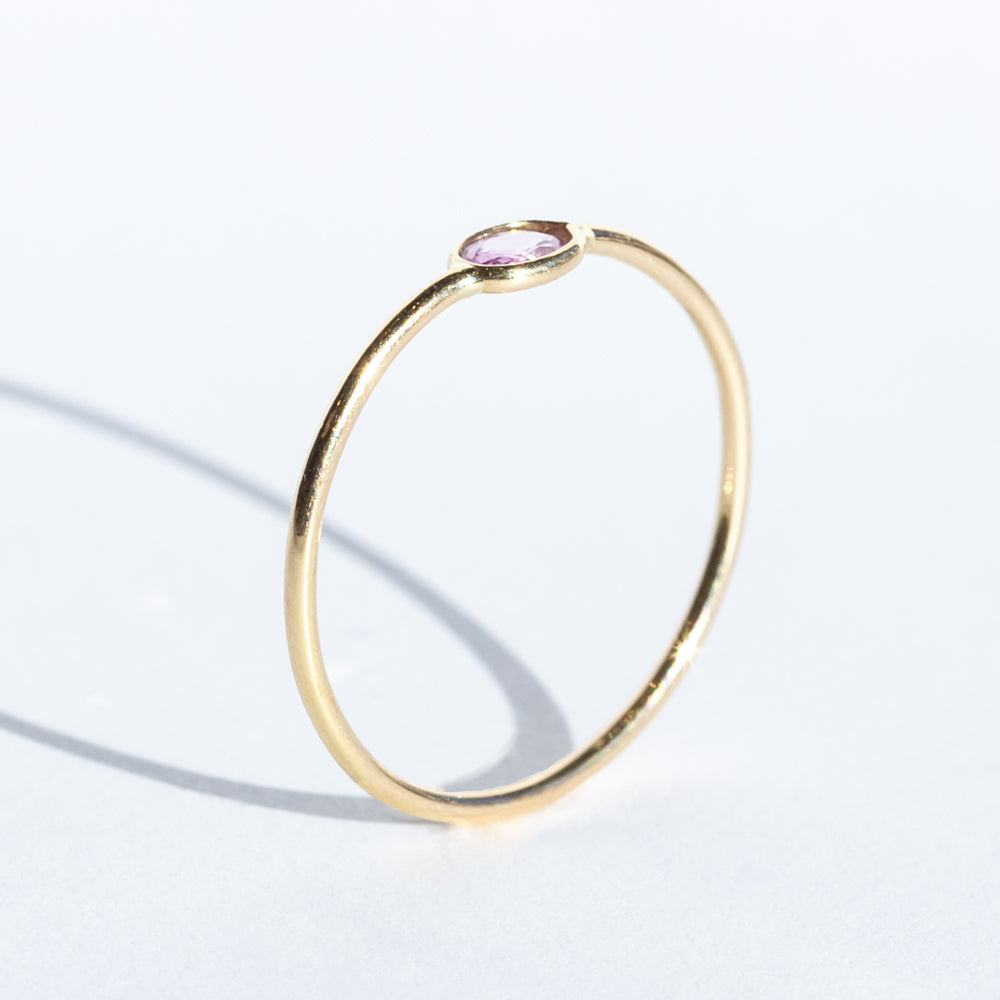 Tiny Horizontal Oval Pink Sapphire Ring