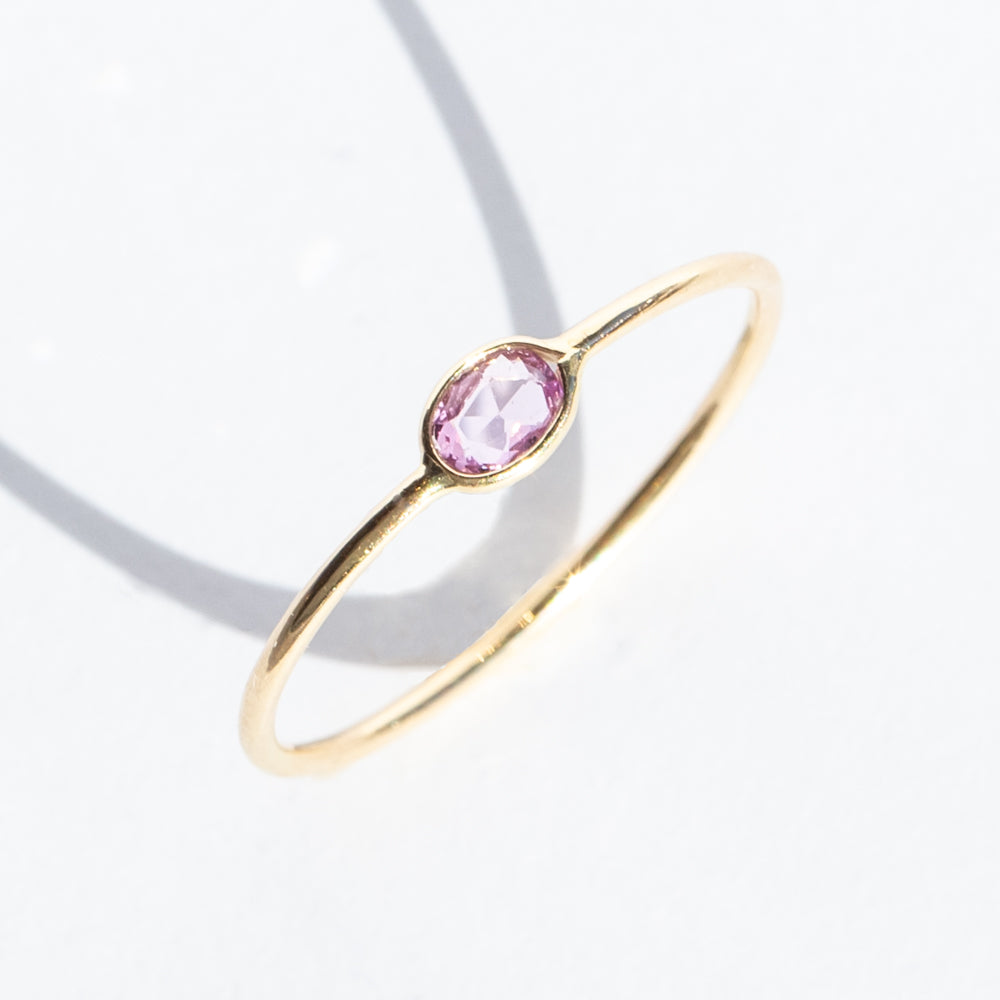 Tiny Horizontal Oval Pink Sapphire Ring