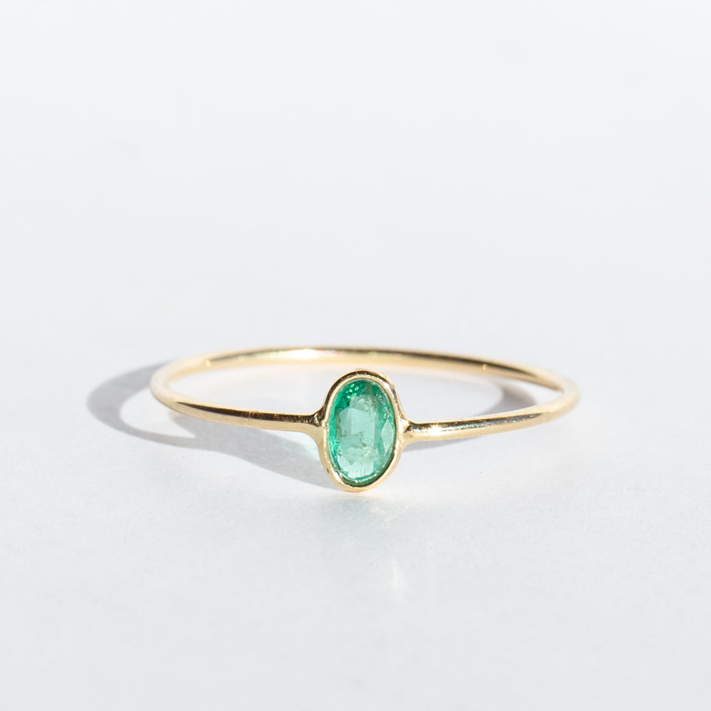 Tiny Vertical Oval Emerald Ring