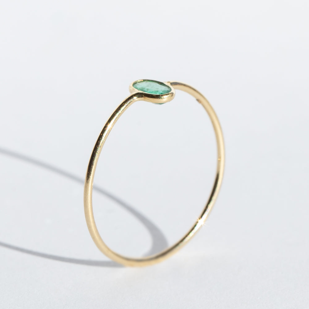 Tiny Vertical Oval Emerald Ring