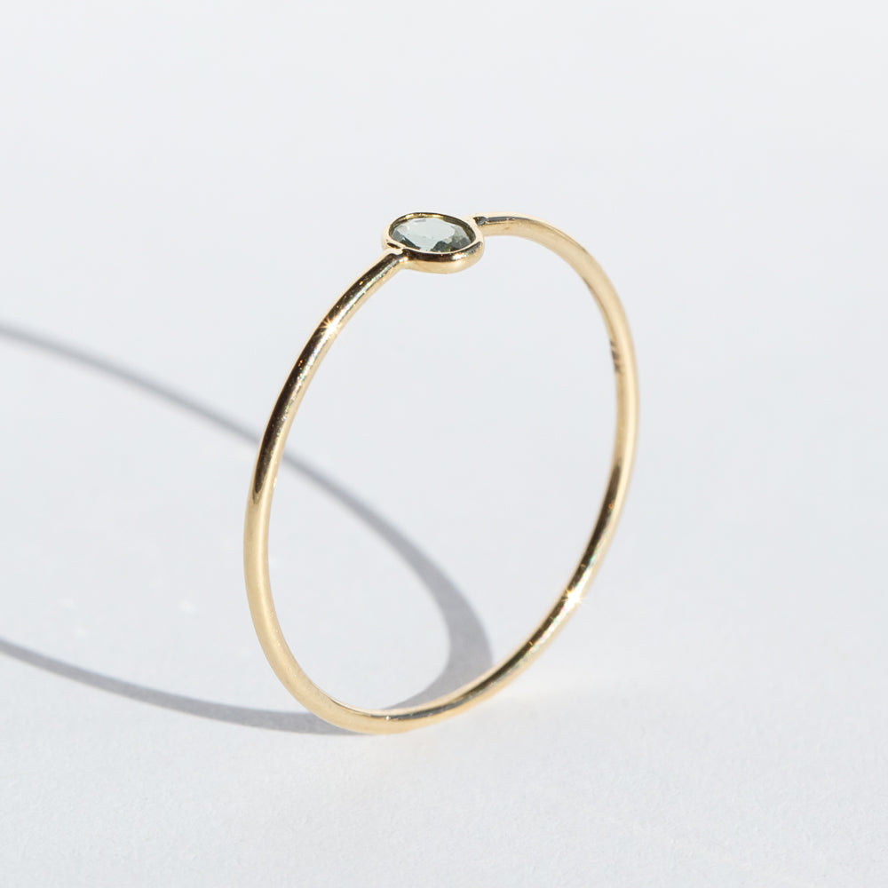 Tiny Vertical Oval Light Green Sapphire Ring
