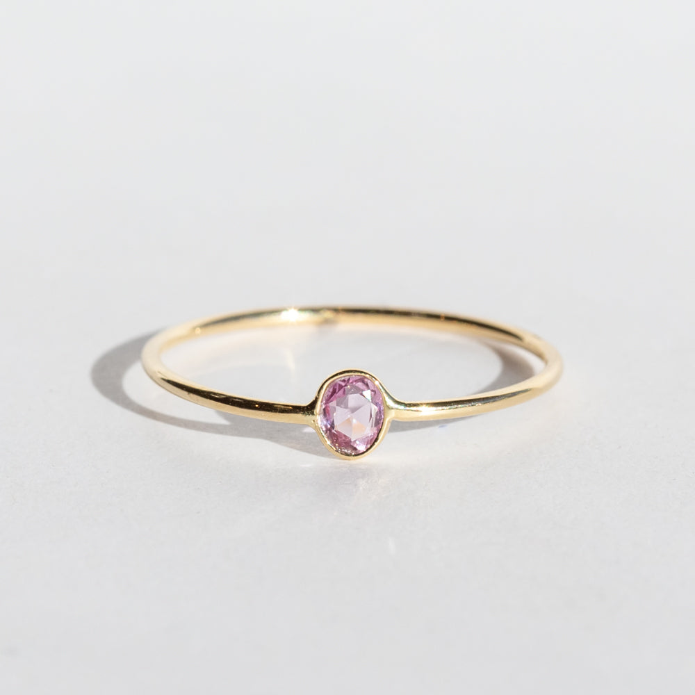 Tiny Vertical Oval Pink Sapphire Ring