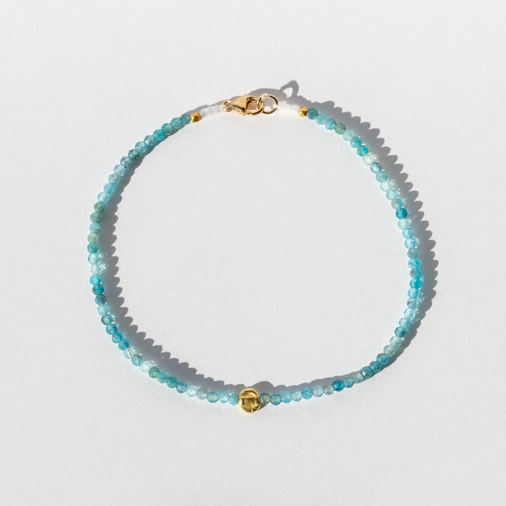 Blue Chrysocolla Beaded Bracelet with Gold Bead