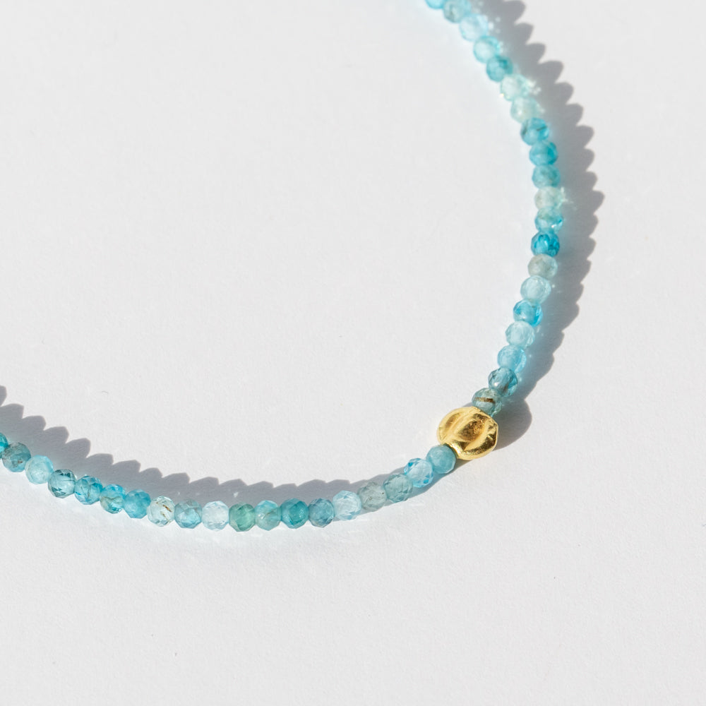 Blue Chrysocolla Beaded Bracelet with Gold Bead