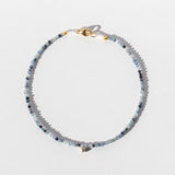 Blue Gray Sapphire Beaded Bracelet with Diamond Charm