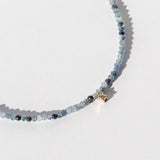 Blue Gray Sapphire Beaded Bracelet with Diamond Charm