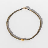 Dark Gray Cats Eye Beaded Bracelet with Oval Gold Bead