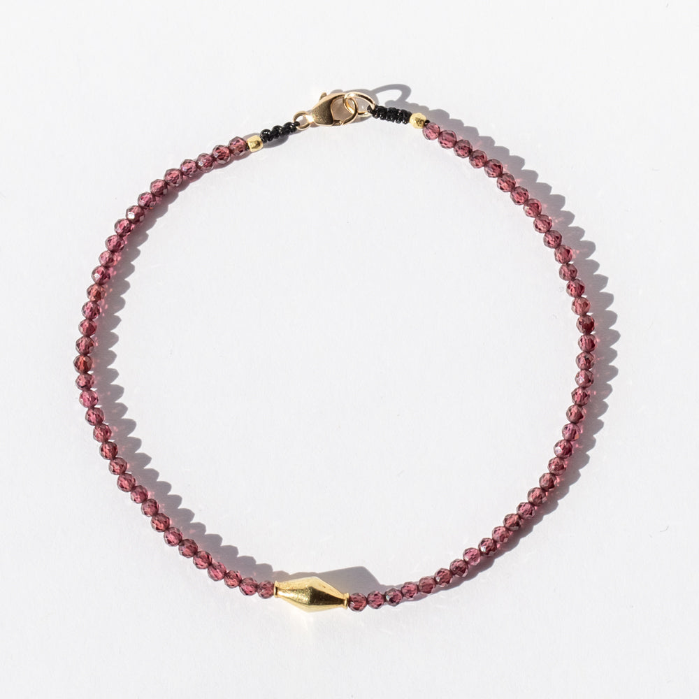 Deep Red Garnet Bracelet with Gold Bead