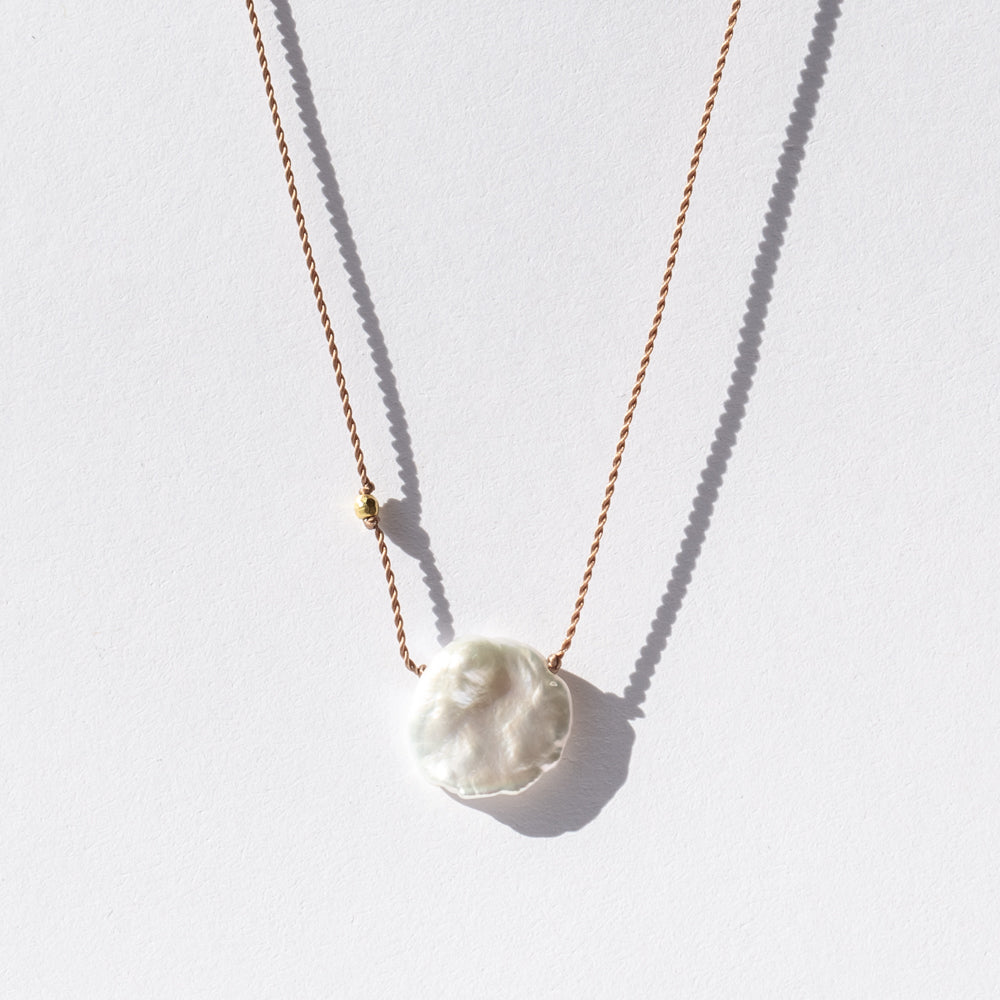 Flat Round White Pearl Necklace