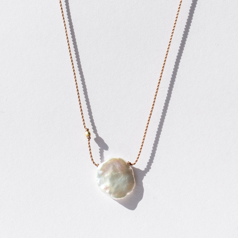 Flat Round White Pearl Necklace
