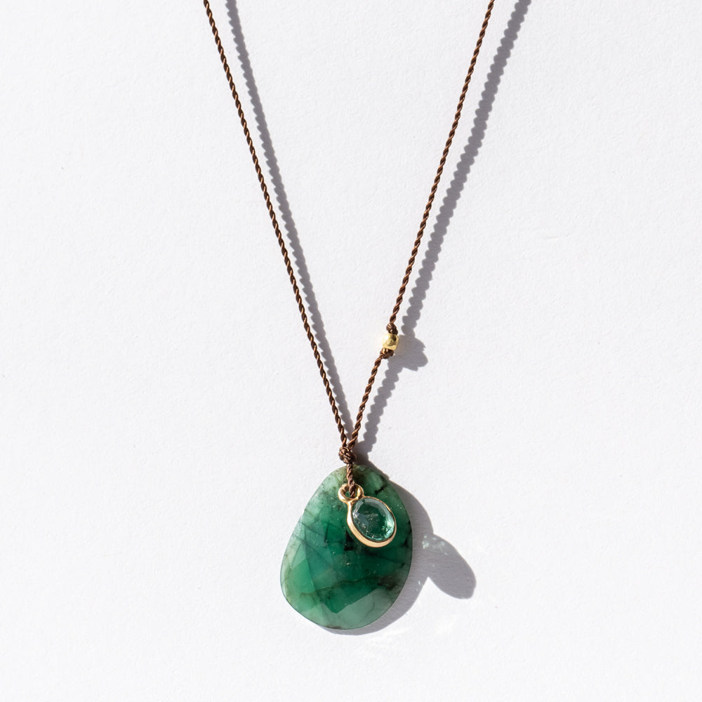Large Asymmetrical Emerald Necklace with Small Oval Emerald Dangle
