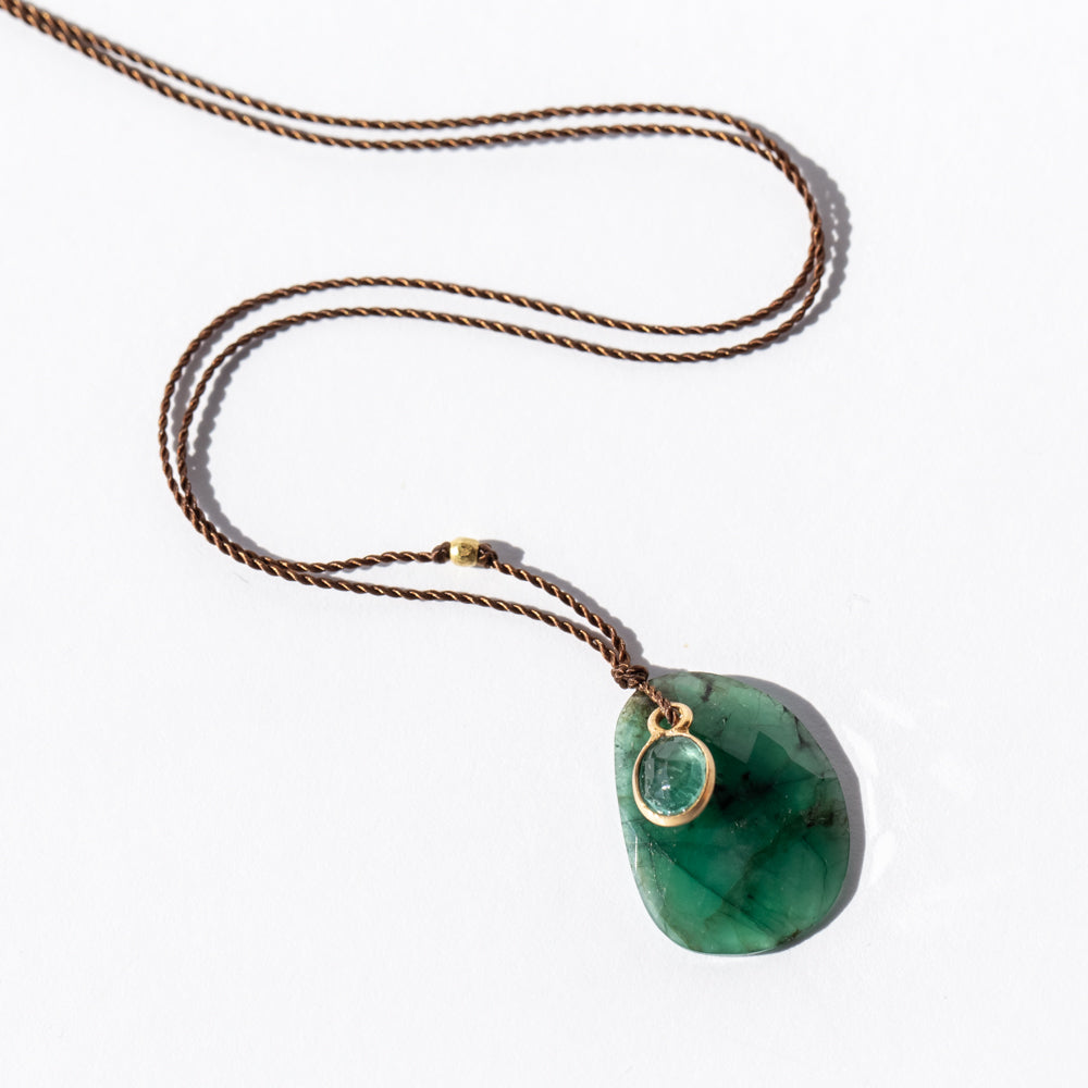 Large Asymmetrical Emerald Necklace with Small Oval Emerald Dangle