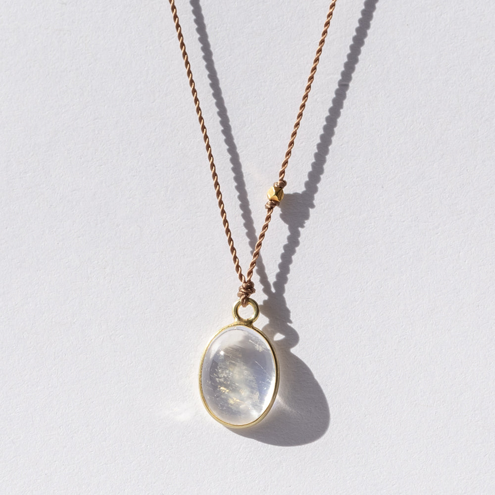 Oval Cabochon Rainbow Moonstone Necklace