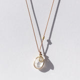 Oval Moonstone Necklace with Tiny Diamond Slice Dangle