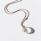 Oval Moonstone Necklace with Tiny Diamond Slice Dangle