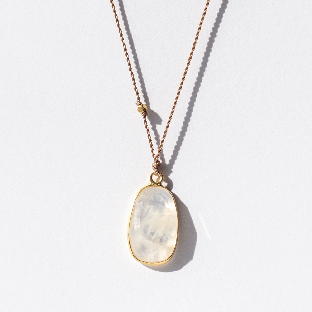 Asymmetrical Elongated Oval Moonstone Necklace