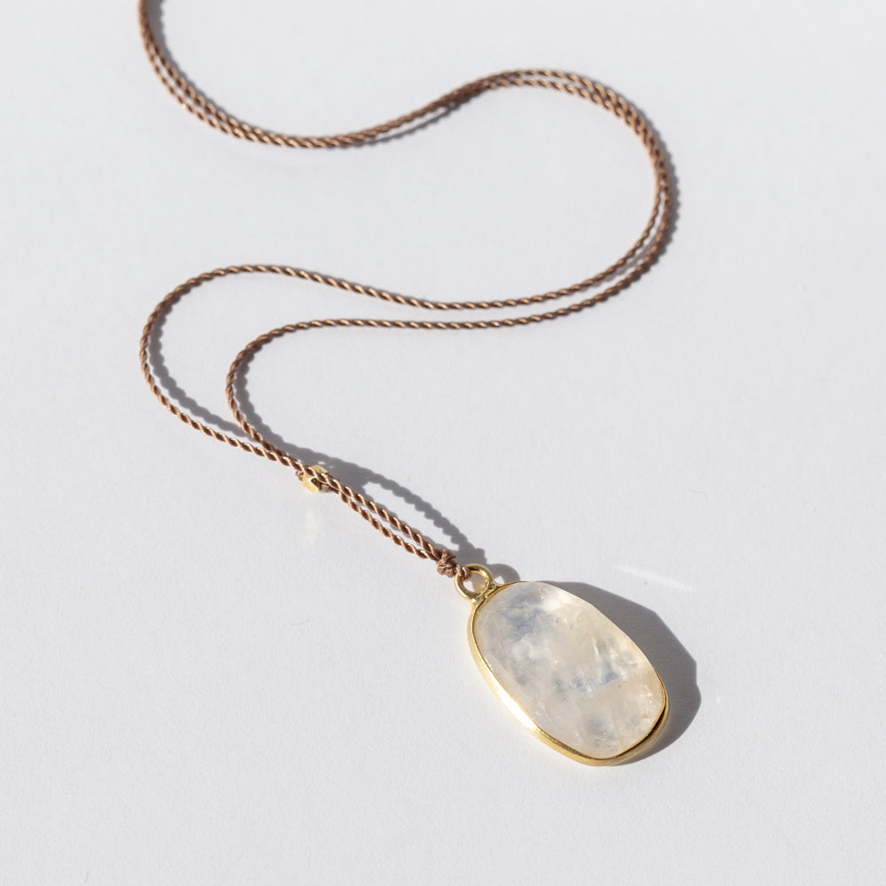 Asymmetrical Elongated Oval Moonstone Necklace