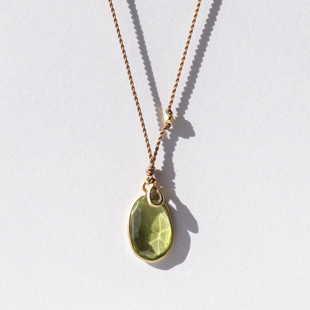 Oval Peridot Necklace with Tiny Diamond Dangle