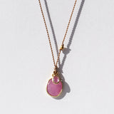 Oval Pink Sapphire Necklace with Tiny Pink Sapphire Dangle