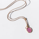 Oval Pink Sapphire Necklace with Tiny Pink Sapphire Dangle