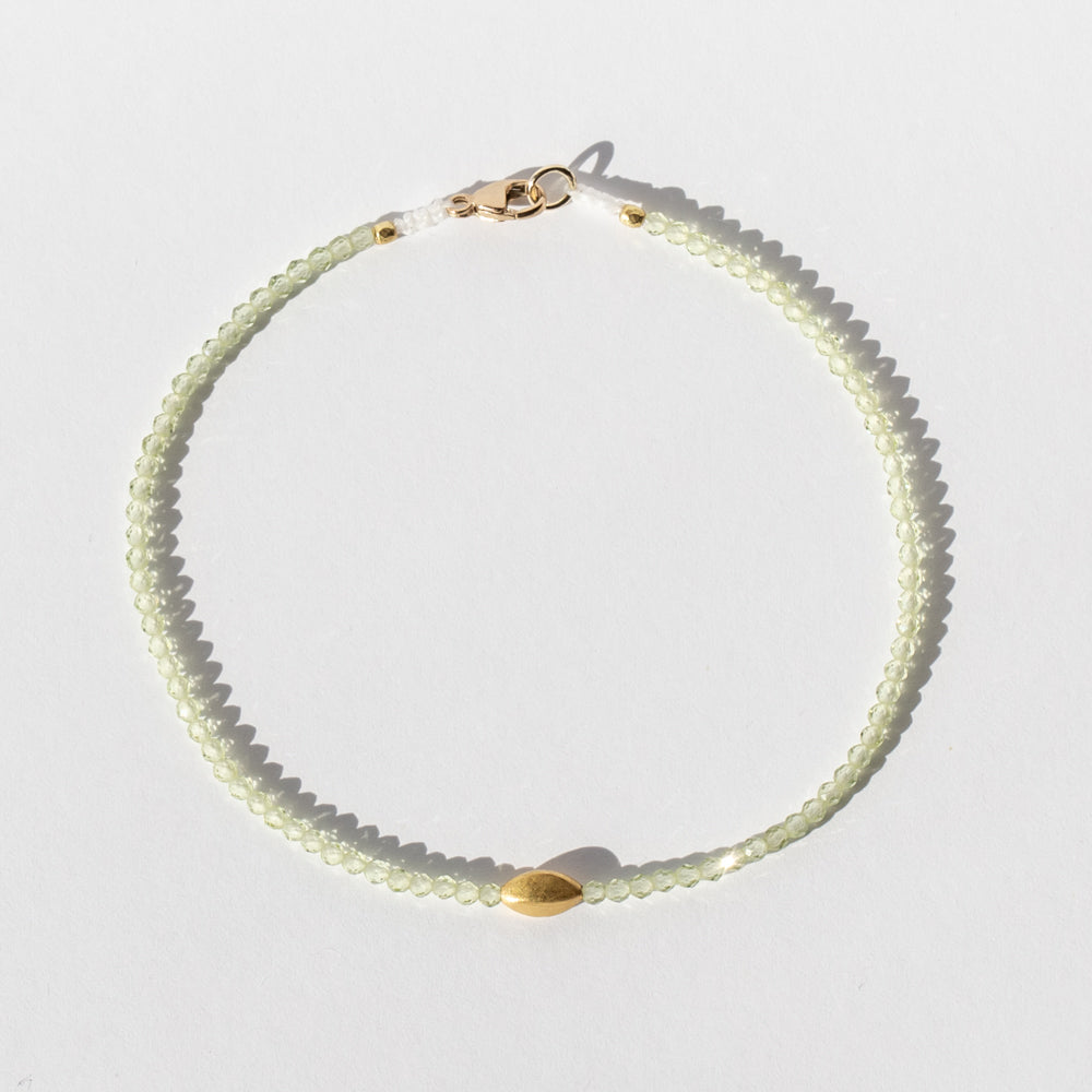 Peridot Beaded Bracelet with Oval Gold Bead