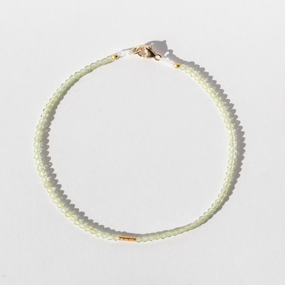 Peridot Beaded Bracelet with Gold Tube Bead