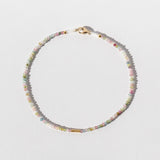Pink and Green Tourmaline Beaded Bracelet with Gold Tube Bead